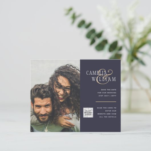Budget Fotobruiloft Uitnodiging Opslagdatum QR-cod (Staand voorkant)
