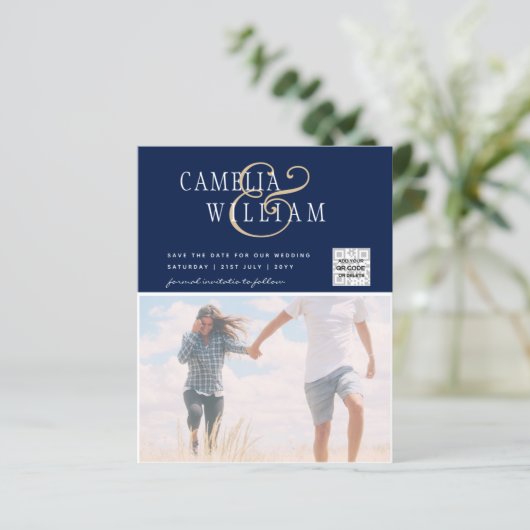 BUDGET Fotobruiloft Uitnodiging Opslagdatum QR-cod (Staand voorkant)