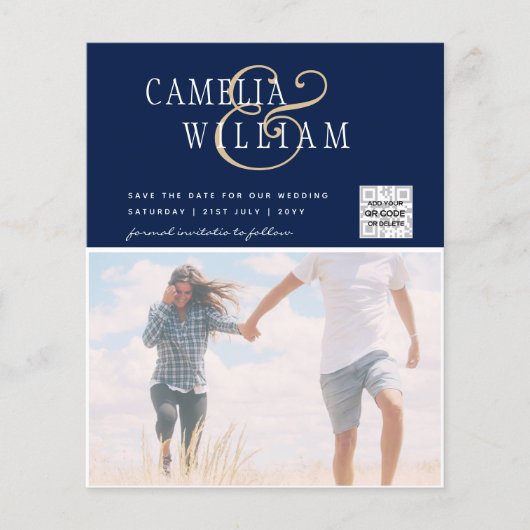 BUDGET Fotobruiloft Uitnodiging Opslagdatum QR-cod (Voorkant)