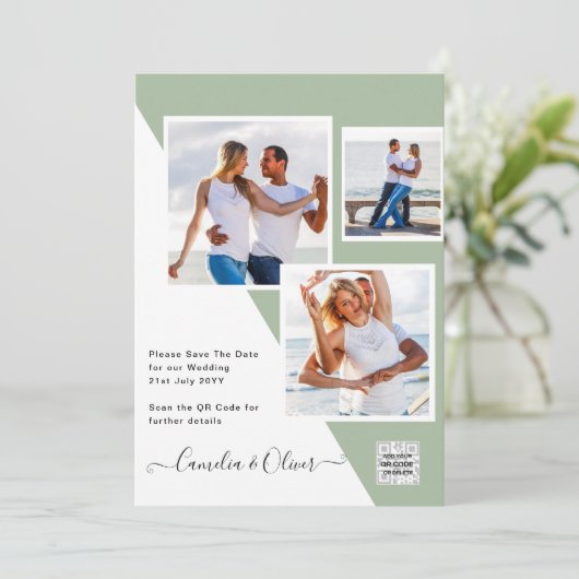 Budget Fotobruiloft Uitnodiging Opslagdatum QR-cod (Staand voorkant)