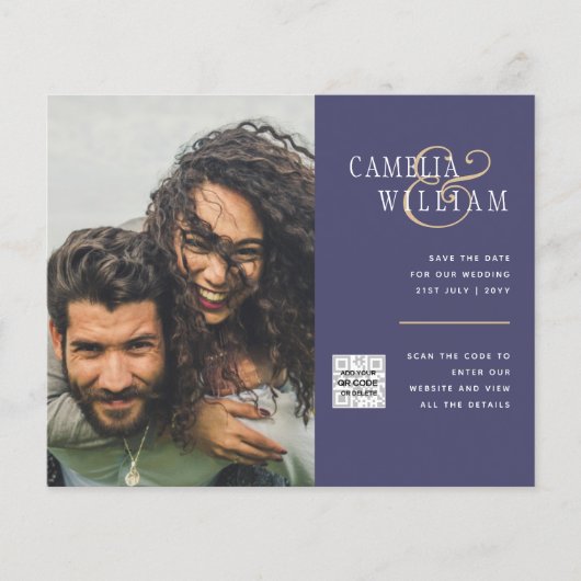 Budget Fotobruiloft Uitnodiging Opslagdatum QR-cod (Voorkant)