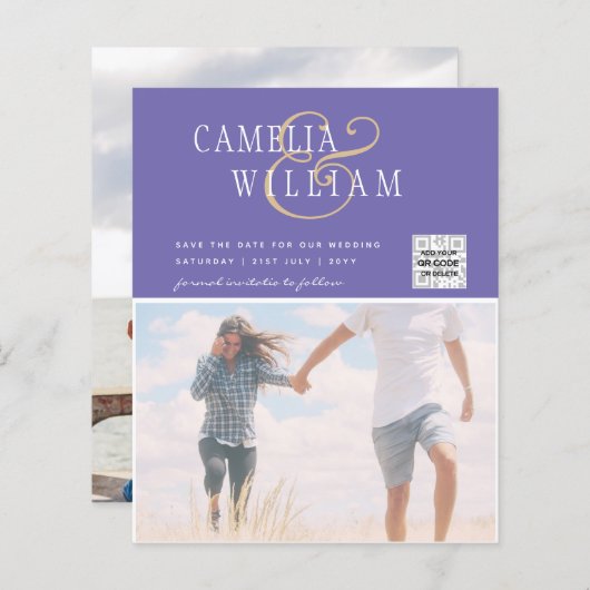 BUDGET Fotobruiloft Uitnodiging Opslagdatum QR-cod (Voorkant / Achterkant)