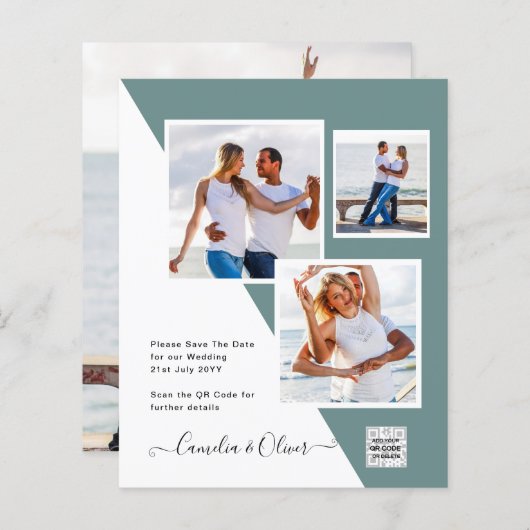 Budget Fotobruiloft Uitnodiging Opslagdatum QR-cod (Voorkant / Achterkant)