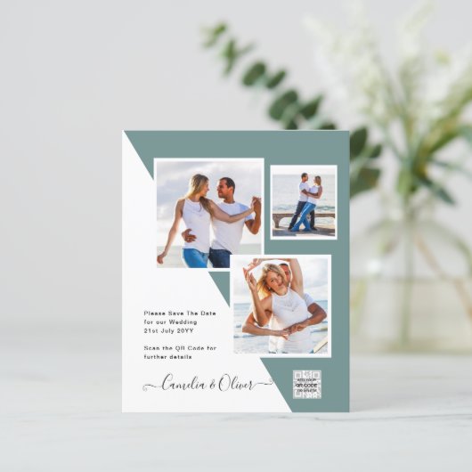 Budget Fotobruiloft Uitnodiging Opslagdatum QR-cod (Staand voorkant)