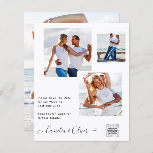 BUDGET Fotobruiloft Uitnodiging Opslagdatum QR-cod (Voorkant / Achterkant)