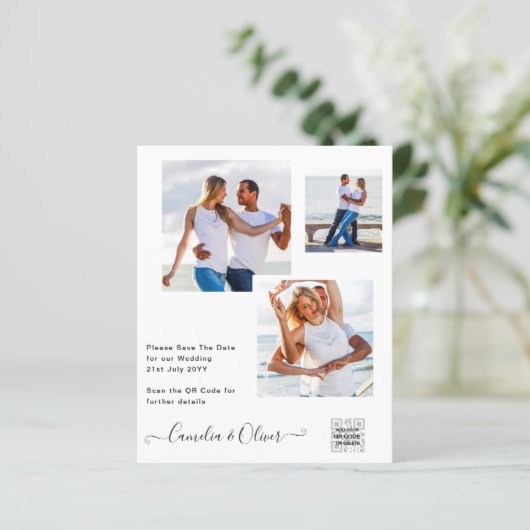 BUDGET Fotobruiloft Uitnodiging Opslagdatum QR-cod (Staand voorkant)