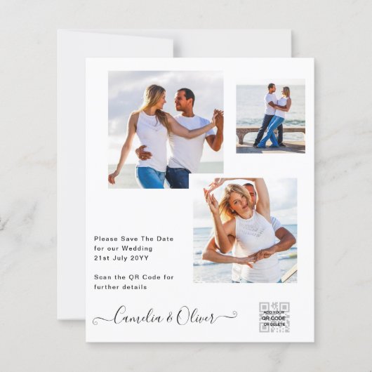 BUDGET Fotobruiloft Uitnodiging Opslagdatum QR-cod (Voorkant)