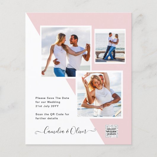 Budget Fotobruiloft Uitnodiging Opslagdatum QR-cod (Voorkant)