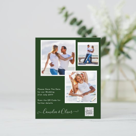 BUDGET Fotobruiloft Uitnodiging Opslagdatum QR-cod (Staand voorkant)