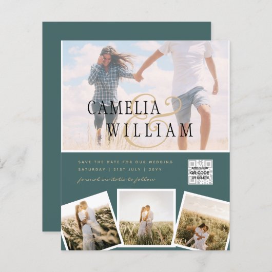 BUDGET Fotobruiloft Uitnodiging Opslagdatum QR-cod (Voorkant / Achterkant)