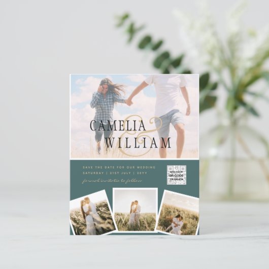 BUDGET Fotobruiloft Uitnodiging Opslagdatum QR-cod (Staand voorkant)