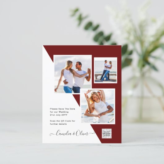 Budget Fotobruiloft Uitnodiging Opslagdatum QR-cod (Staand voorkant)