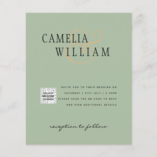 Budget Fotobruiloft Uitnodiging Opslagdatum QR-cod (Voorkant)