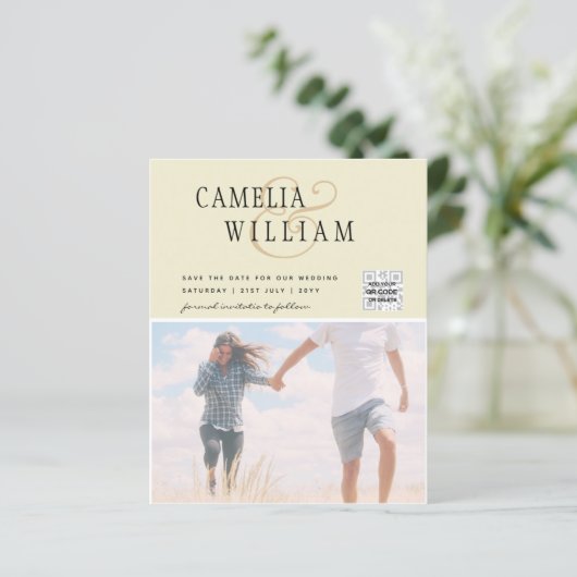 BUDGET Fotobruiloft Uitnodiging Opslagdatum QR-cod (Staand voorkant)