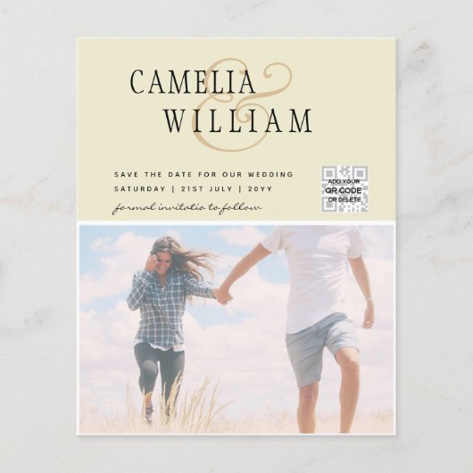 BUDGET Fotobruiloft Uitnodiging Opslagdatum QR-cod (Voorkant)