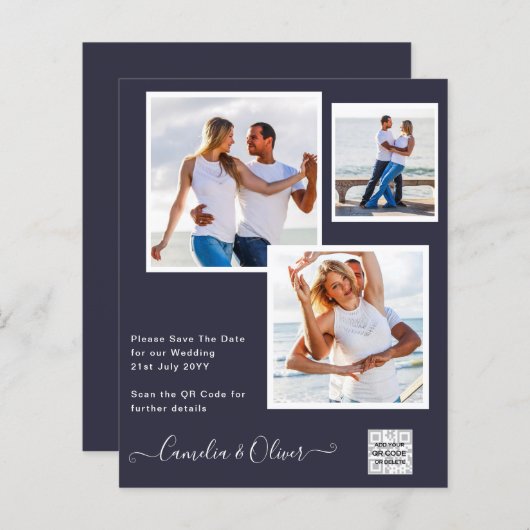 BUDGET Fotobruiloft Uitnodiging Opslagdatum QR-cod (Voorkant / Achterkant)