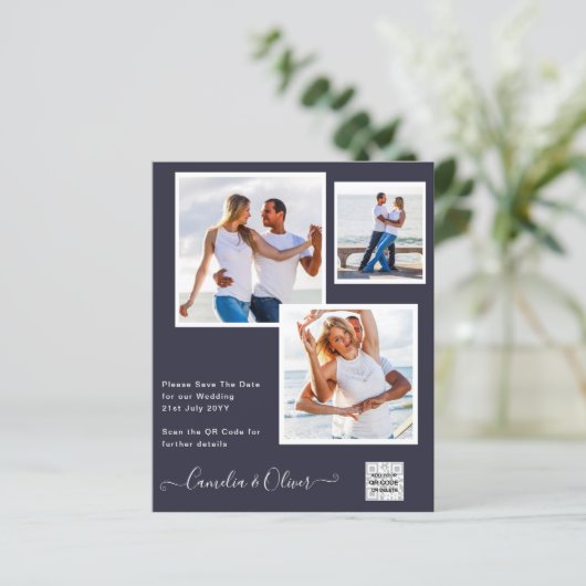 BUDGET Fotobruiloft Uitnodiging Opslagdatum QR-cod (Staand voorkant)