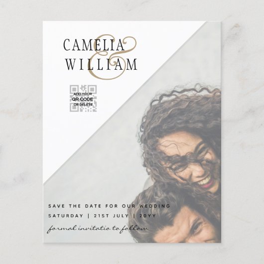 BUDGET Fotobruiloft Uitnodiging Opslagdatum QR-cod (Voorkant)