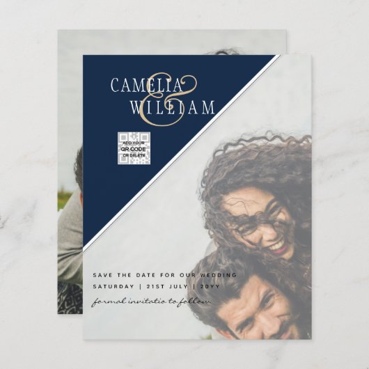 BUDGET Fotobruiloft Uitnodiging Opslagdatum QR-cod (Voorkant / Achterkant)