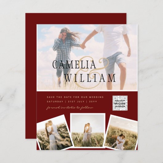 BUDGET Fotobruiloft Uitnodiging Opslagdatum QR-cod (Voorkant / Achterkant)
