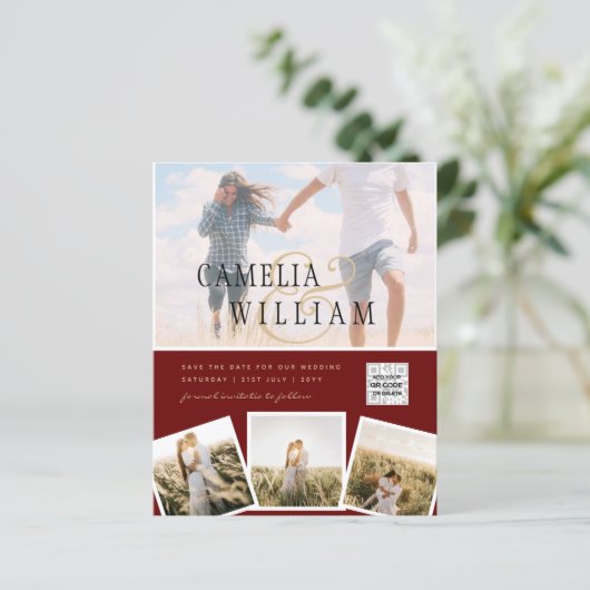 BUDGET Fotobruiloft Uitnodiging Opslagdatum QR-cod (Staand voorkant)