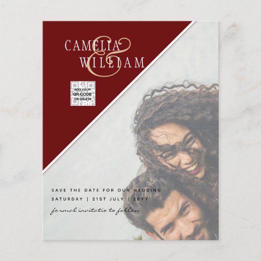 BUDGET Fotobruiloft Uitnodiging Opslagdatum QR-cod (Voorkant)