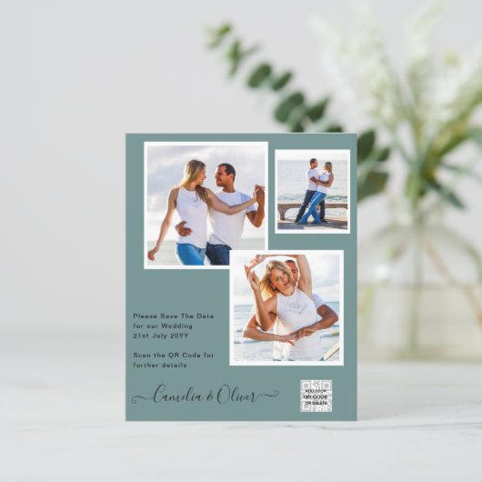 BUDGET Fotobruiloft Uitnodiging Opslagdatum QR-cod (Staand voorkant)