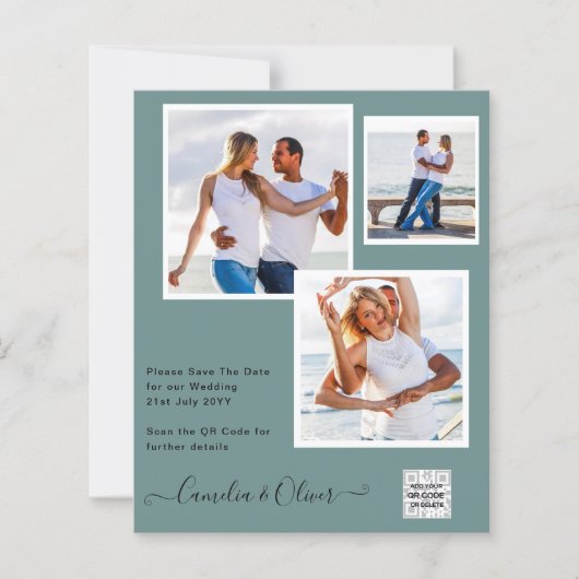 BUDGET Fotobruiloft Uitnodiging Opslagdatum QR-cod (Voorkant)