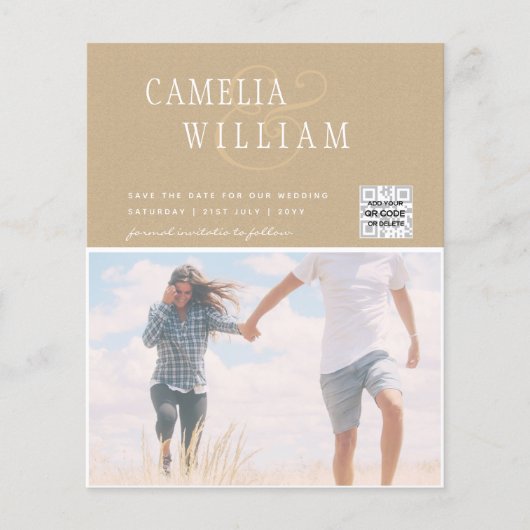 BUDGET Fotobruiloft Uitnodiging Opslagdatum QR-cod Flyer (Voorkant)