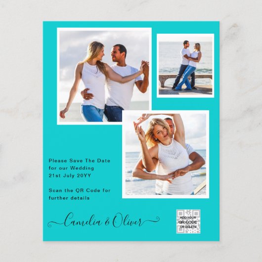 BUDGET Fotobruiloft Uitnodiging Opslagdatum QR-cod Flyer (Voorkant)