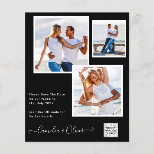 BUDGET Fotobruiloft Uitnodiging Opslagdatum QR-cod Flyer (Voorkant)