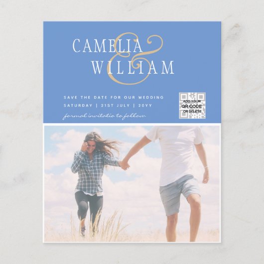 BUDGET Fotobruiloft Uitnodiging Opslagdatum QR-cod Flyer (Voorkant)