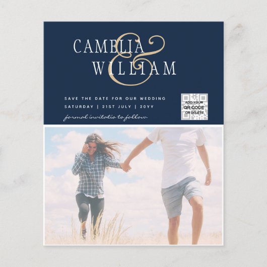 BUDGET Fotobruiloft Uitnodiging Opslagdatum QR-cod Flyer (Voorkant)