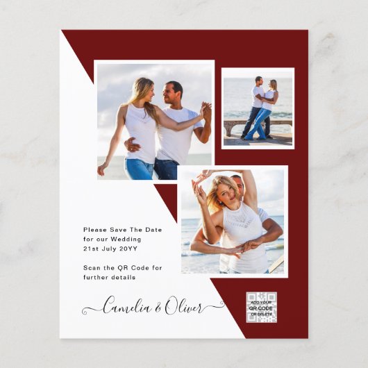 Budget Fotobruiloft Uitnodiging Opslagdatum QR-cod Flyer (Voorkant)