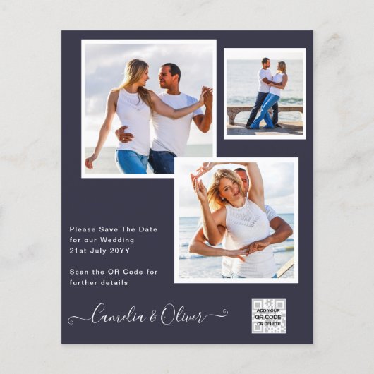 BUDGET Fotobruiloft Uitnodiging Opslagdatum QR-cod Flyer (Voorkant)