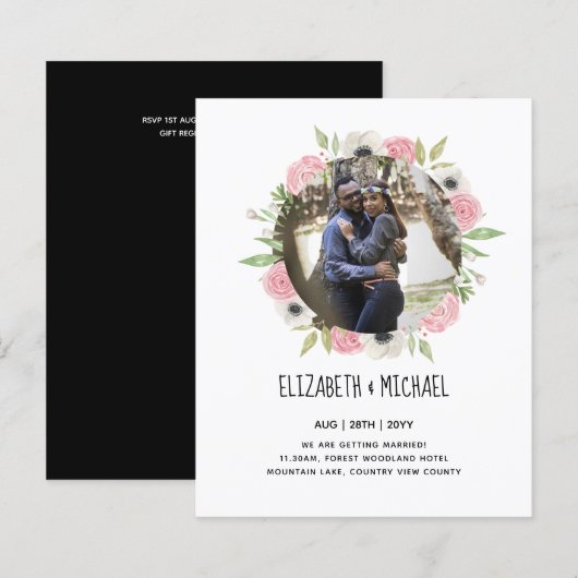 BUDGET FOTOBRUILOFT UITNODIGINGEN - Bloemenkrans (Voorkant / Achterkant)