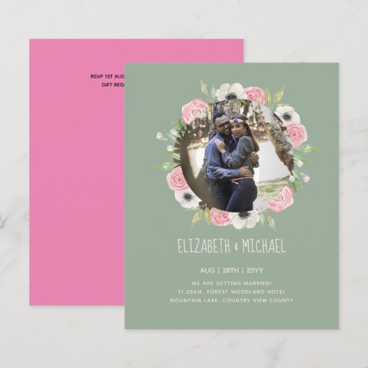 BUDGET FOTOHUWELIJKSAANKONDIGINGEN - Bloemenkrans (Voorkant / Achterkant)