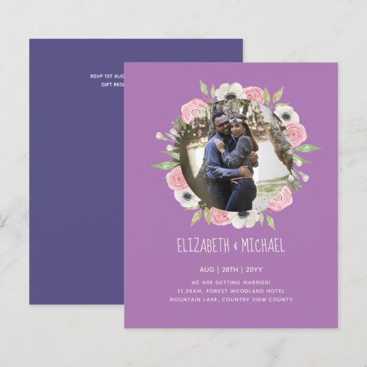 BUDGET FOTOHUWELIJKSUITNODIGINGEN - Bloemenkrans (Voorkant / Achterkant)