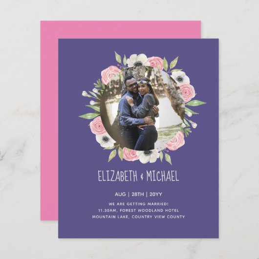 BUDGET FOTOHUWELIJKSUITNODIGINGEN - Bloemenkrans (Voorkant / Achterkant)