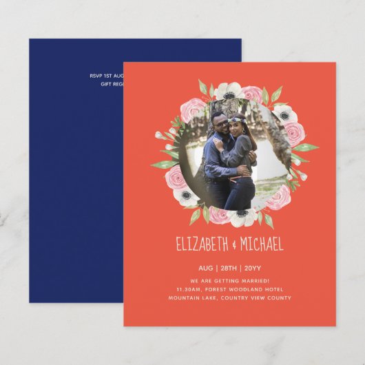 BUDGET FOTOHUWELIJKSUITNODIGINGEN - Bloemenkrans (Voorkant / Achterkant)