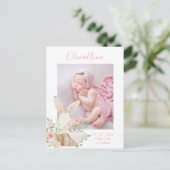 Budget fotomeisje konijn geboorteaankondiging  briefkaart (Staand voorkant)