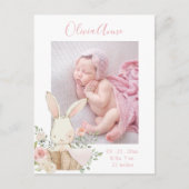 Budget fotomeisje konijn geboorteaankondiging  briefkaart (Voorkant)