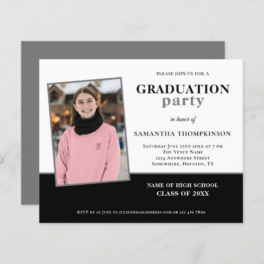 Budget Fotonaam Graduparty Uitnodiging (Voorkant / Achterkant)