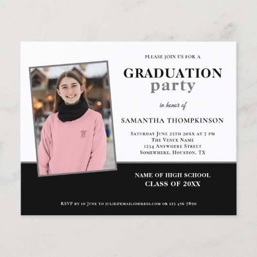 Budget Fotonaam Graduparty Uitnodiging (Voorkant)