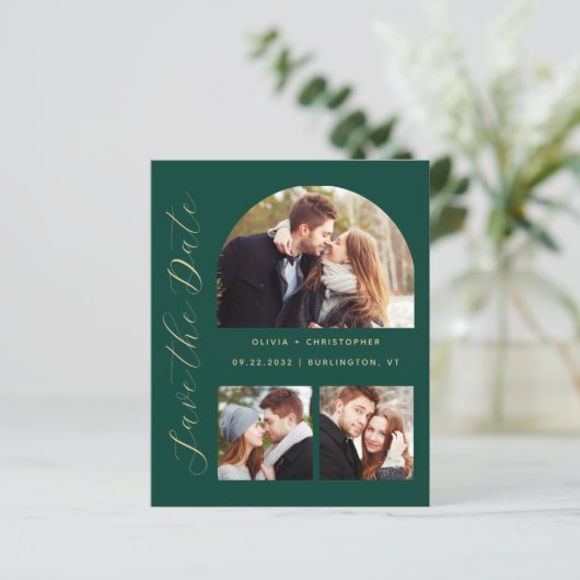 Budget Foto's Arch Emerald Gold Save the Date (Staand voorkant)
