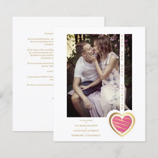 Budget Foto's van Elegant Hot Pink & Gold Heart (Voorkant / Achterkant)
