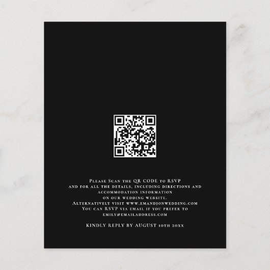 Budget Fotoscript QR Code Bruiloft Zwart Uitnodige (Achterkant)