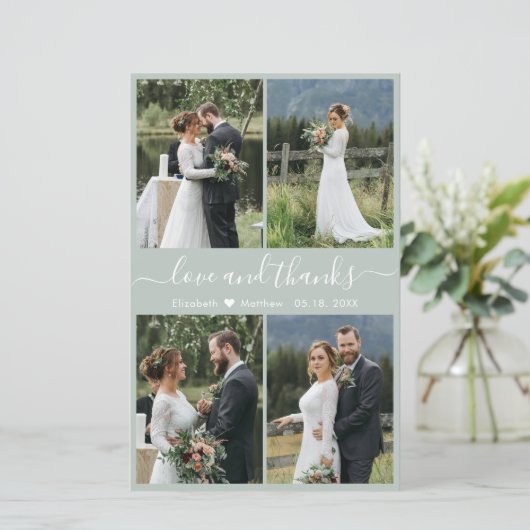Budget Fotoscript Sage Green Wedding Bedankt (Staand voorkant)