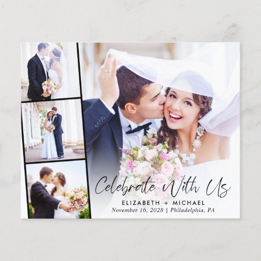 Budget fotostrip bruiloftsreceptie uitnodiging (Voorkant)