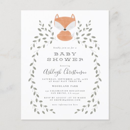 Budget Fox Cub Rustic Woodland Baby shower (Voorkant)